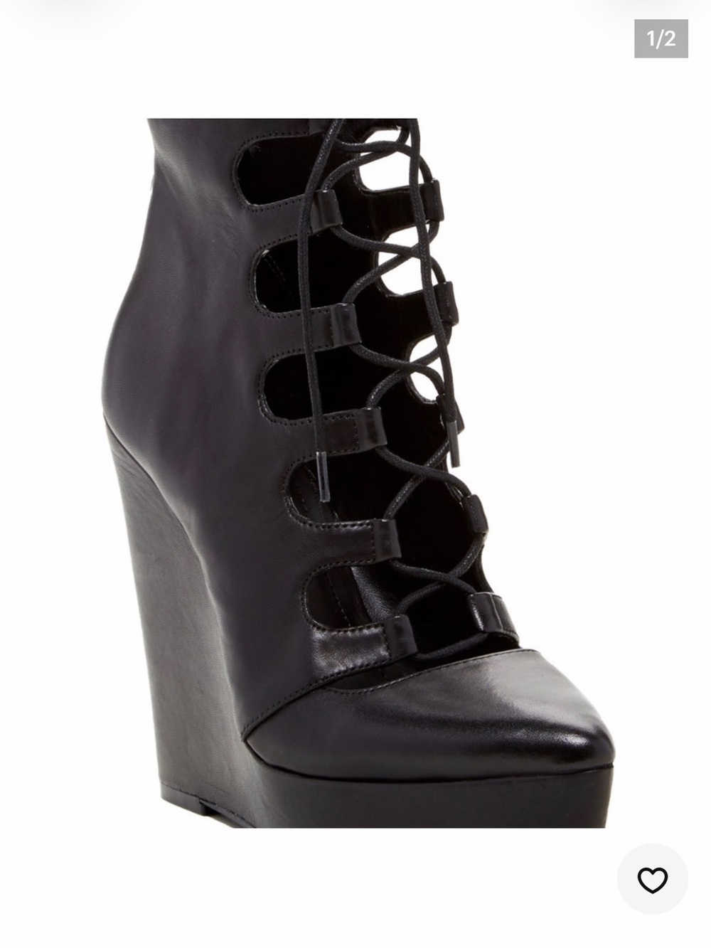 BCBG Black Lace-Up Wedge Booties - Women's